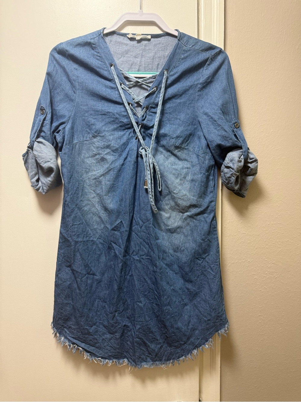 Love Tree Denim Lace-Up Tunic in Light Blue